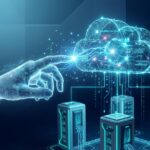 구름 모양의 디지털 네트워크와 연결된 서버 아키텍처를 설계하는 엔지니어의 손